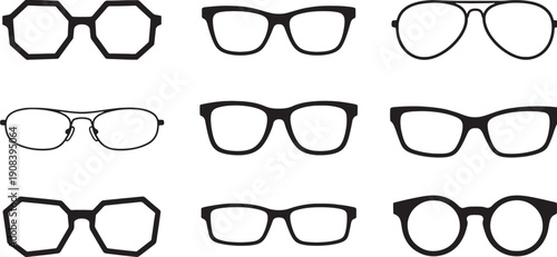collection of various eyeglasses on white background