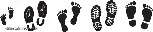 Collection of various footprints and shoe prints