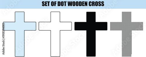 Wooden Crosses Set, Dot Style, Four Colors white background