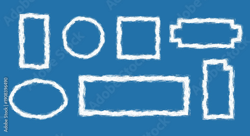 Chalkboard doodles of basic geometric shapes on a vibrant blue background