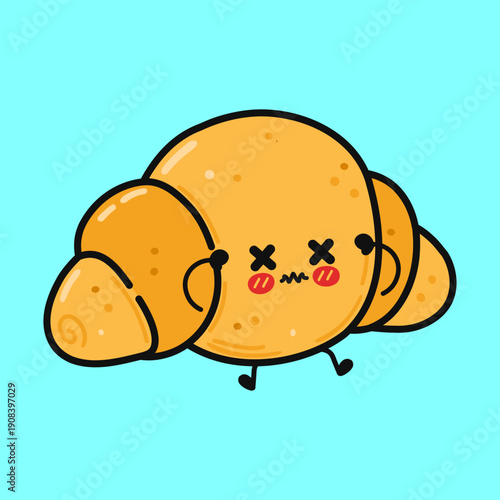 Cute cartoon croissant character feeling dizzy or unwell