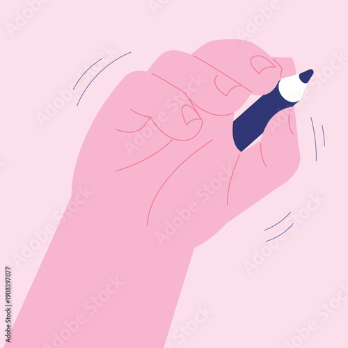 Hand actively writing with motion lines flat vector illustration.