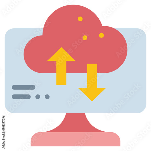 online data storage cloud upload download network flat style icon