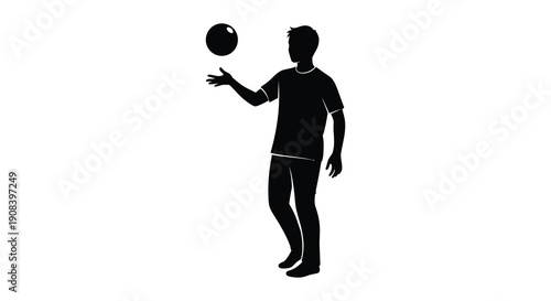 A silhouetted figure of a man is shown juggling a ball demonstrating skill and coordination high quality professional