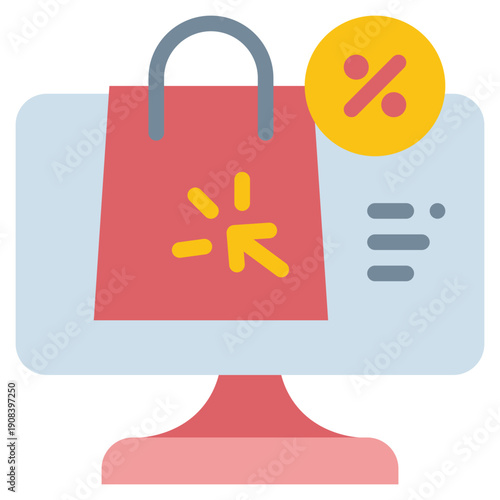 online shopping bag discount sale store network flat style icon