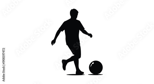 A stark silhouette of a person mid kick with a soccer ball creating a dynamic and minimalist image