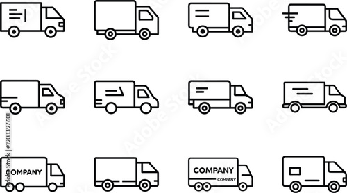 Delivery Truck with Company Sign Line Art Icon Vector Illustration