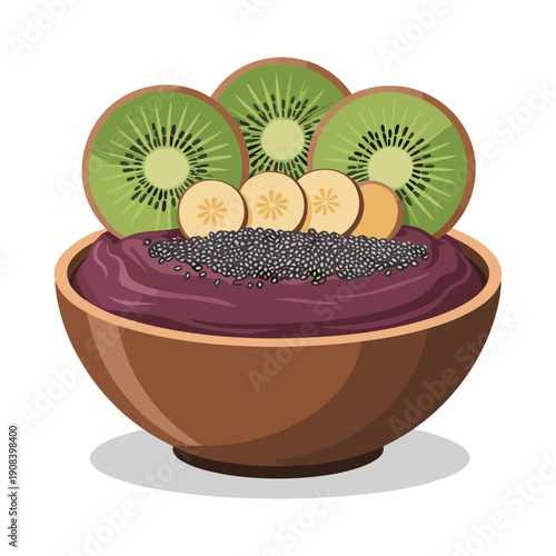 Delicious acai bowl with kiwi and chia seeds