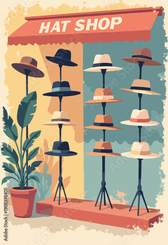 Hat Shop Millinery Hat stands fedoras sun hats display Fashion