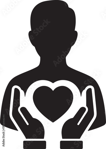 man holding a heart in his hands  symbol of love and care