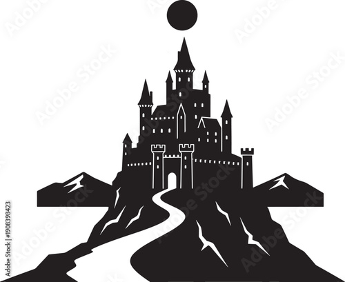 medieval castle on top of rocky mountain landscape