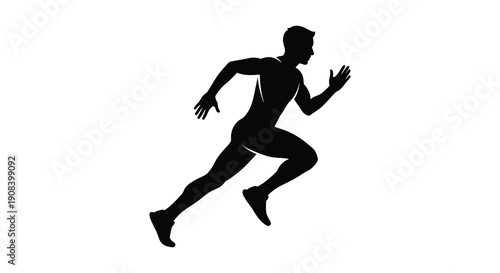 A stark silhouette depicts a male athlete in dynamic motion seemingly sprinting or running swiftly high quality professional