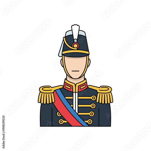 Military Officer Portrait, Historical Uniform, Sash, Formal Attire, European Style