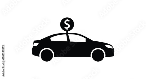 A simple black silhouette depicts a car with a dollar sign hovering above it symbolizing cost high quality