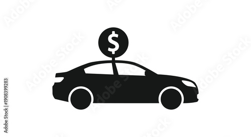 A minimalist black silhouette depicts a car with a dollar sign hovering above it symbolizing automotive costs