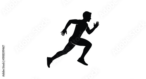 A minimalist silhouette depicts a man energetically running arms pumping and legs extended in motion high quality professional