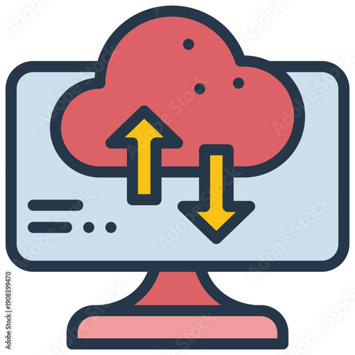 online data storage cloud upload download network filled outline icon