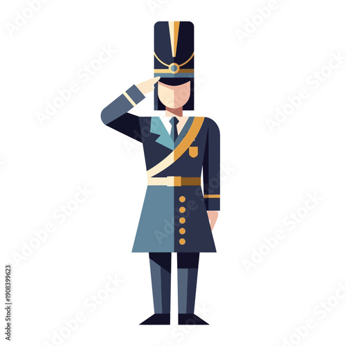 Soldier in uniform saluting, historical military figure, formal attire, vector illustration