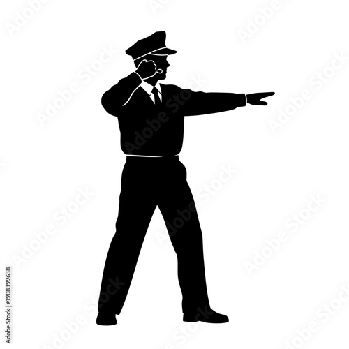 Traffic Cop Silhouette Directing Traffic with Hand Signal and Radio