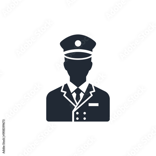 Silhouette of a uniformed man, possibly a pilot or chauffeur, in a formal suit and cap.