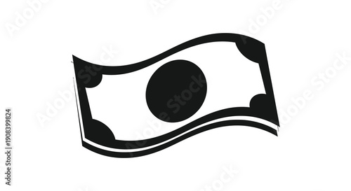 A stylized black and white illustration depicts a waving banknote suggesting themes of finance wealth and monetary value high quality