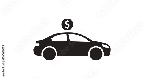 A simple black silhouette depicts a car with a dollar sign above it symbolizing automotive costs high quality
