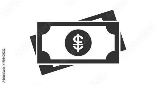 A simple black and white icon depicts multiple dollar bills arranged in a dynamic slightly askew stack