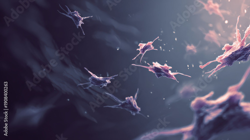 Antibody cell science abstract background floating fluid elegant motion blur soft focus medical concept healthcare research immune defense