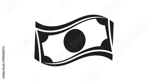 A stylized black and white icon depicts a folded banknote suggesting currency finance and monetary value high quality professional detailed