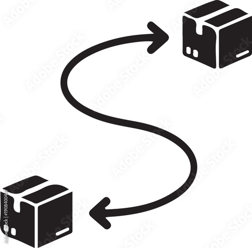 Black and white illustration of two boxes with arrows exchanging places