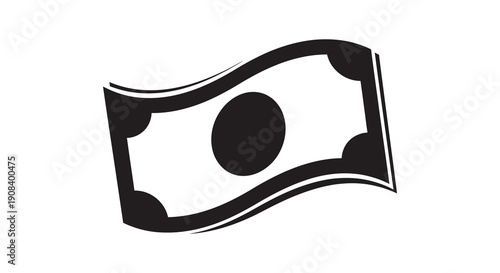 A stylized black and white illustration depicts a waving partially visible us dollar bill representing finance high quality