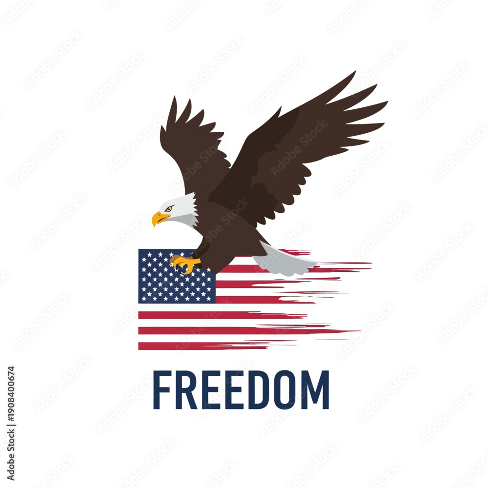 Fototapeta premium Majestic Bald Eagle Soaring Over Distressed American Flag with 