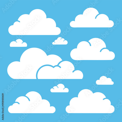 Collection of white clouds against a blue sky viewed from directly above with varying cloud shapes and sizes