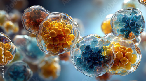 Antibody glass sphere cluster biology concept closeup dynamic colorful emotion