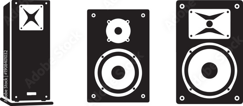 Black and white of three speaker systems loudspeaker sound system audio equipment