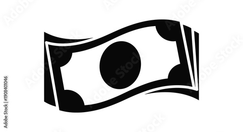 A stylized black and white illustration depicts several waving us dollar bills suggesting wealth and finance high quality