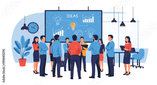Modern flat vector illustration of entrepreneurs sharing ideas in circle, showing startup teamwork, networking, and creative collaboration