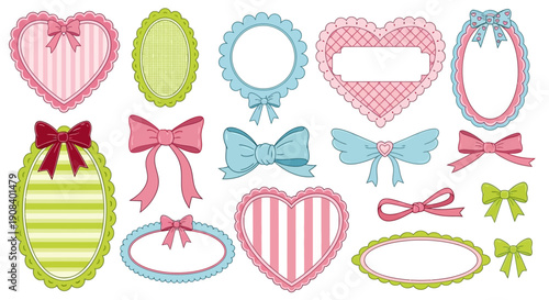 Collection of decorative frames and bows in pastel shades perfect for crafts