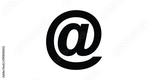 A stark black and white image depicts the at symbol commonly used in email addresses and digital communication