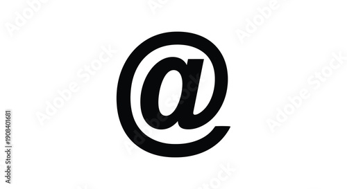 A stark black and white graphic depicts the at symbol commonly used in email addresses and social media