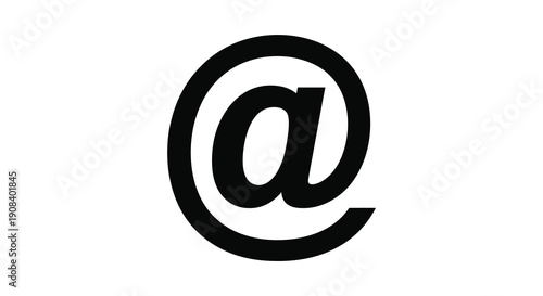 A stark black and white image depicts the at symbol commonly used in email addresses and social media