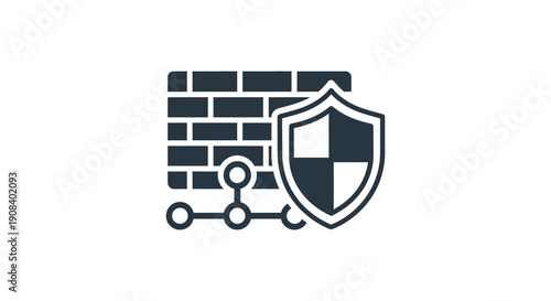 A dark blue icon depicting cybersecurity a brick wall and shield with a connected lock high quality professional