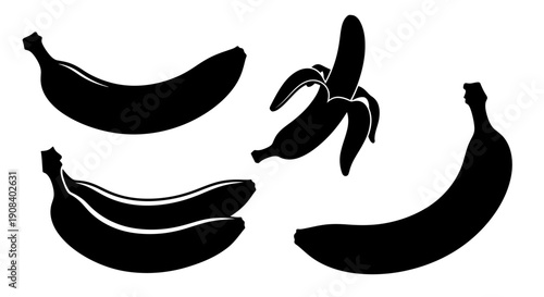 Silhouette of bananas arranged in a pattern on a clean background, showcasing their curves and shapes