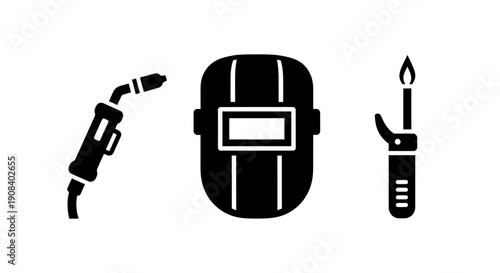 Welding equipment and protective gear icons displayed in a row