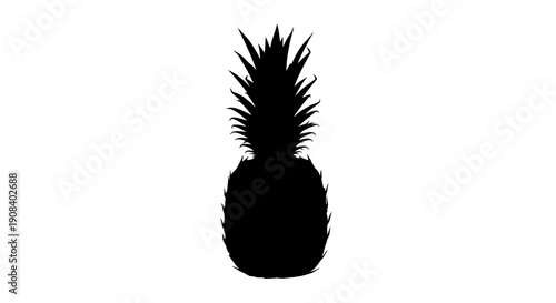 Silhouette of a pineapple viewed from the front, showcasing its distinctive leaves and fruit shape in a simple, graphic illustration.