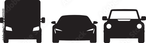 Three vehicle silhouettes facing forward on white background