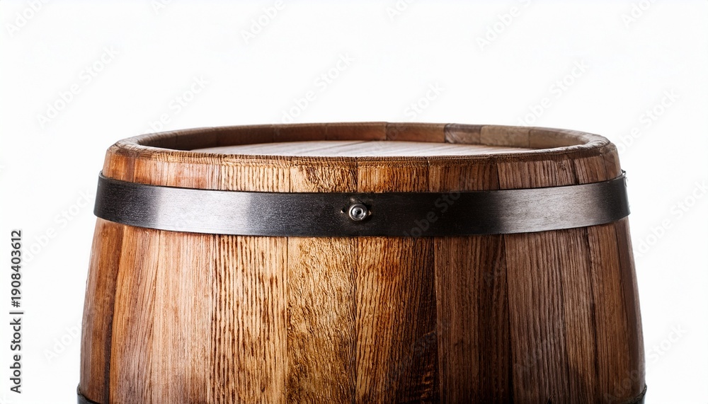 Fototapeta premium the wooden barrel top isolated on white background rustic vintage oak container