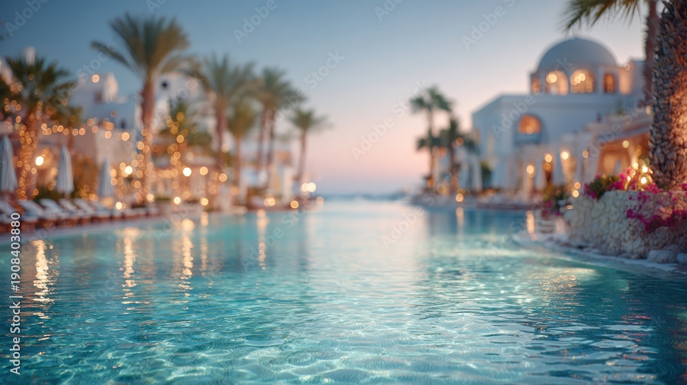 Fototapeta premium Defocused luxury resort pool area in all inclusive hotel.