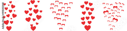 Flying love icon set, red love icon hearts. hearts fly out icon set. Heart flying icons for live streaming or stories. Vector illustration.