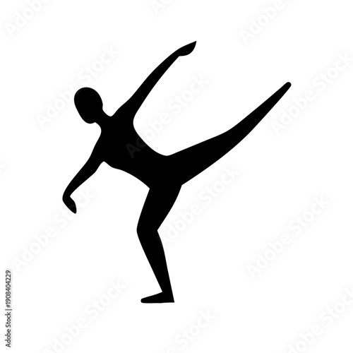 Silhouette of a figure skater performing a graceful move on ice.